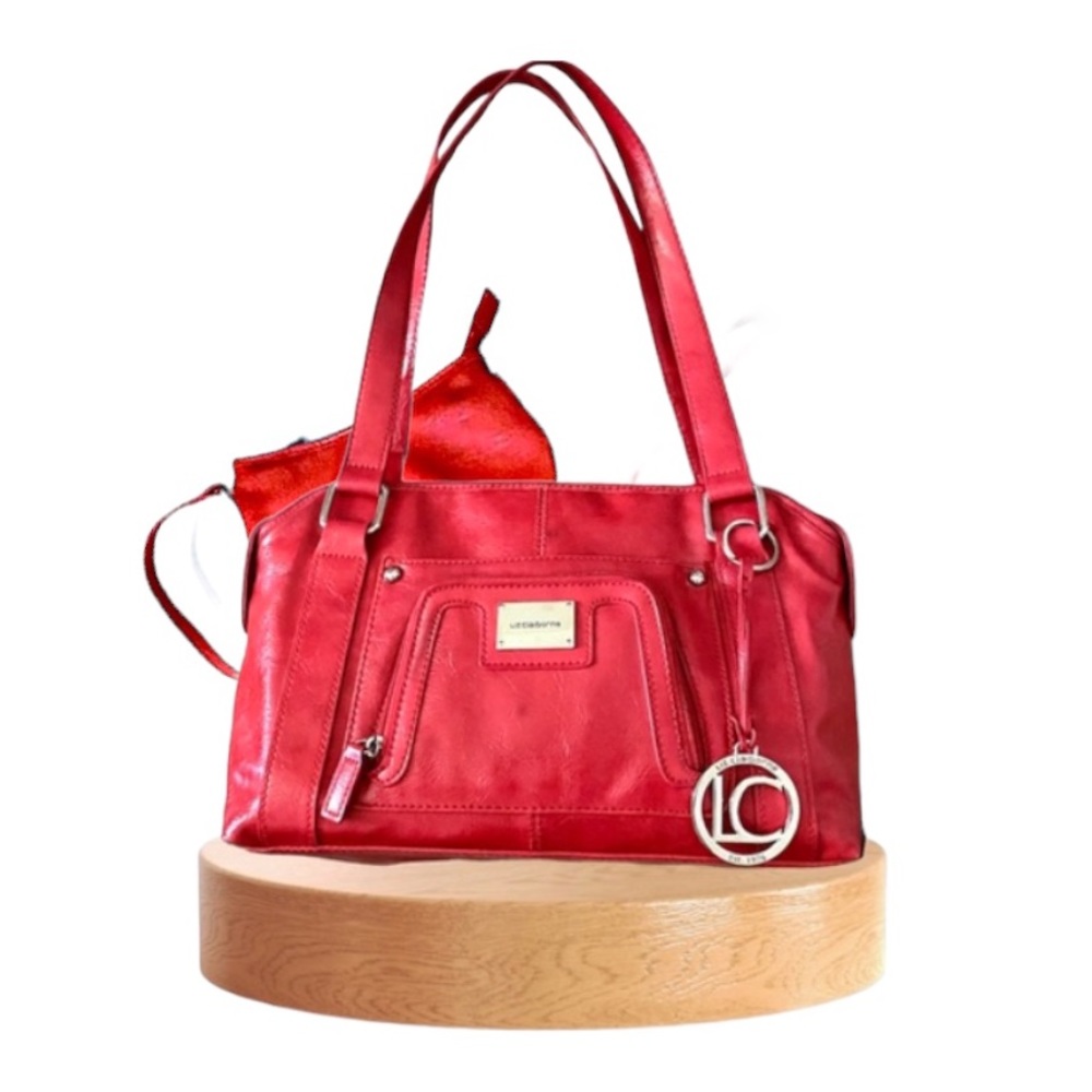 Liz Claiborne Red Leather Satchel & Mini Bag Set Shoulder Bag HandBag & Wristlet